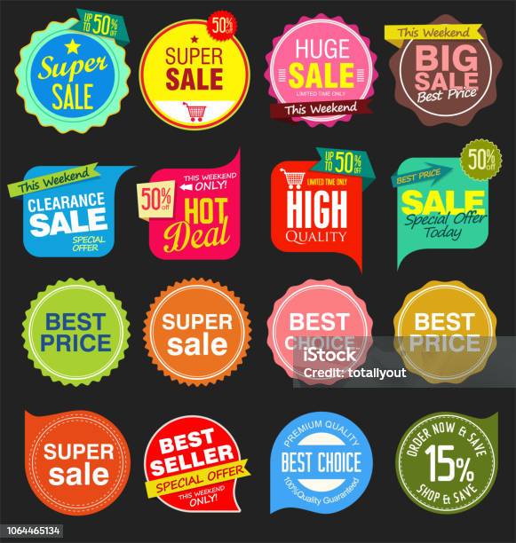 Modern Sale Stickers And Tags Colorful Collection Stock Illustration - Download Image Now - Sale, Sticker, Badge