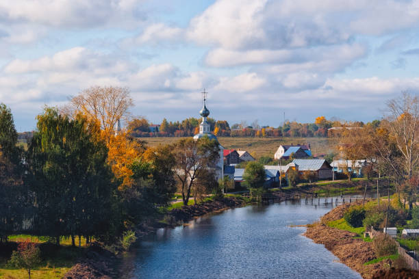 Scenery with Kamenka River and Kremlin in Suzdal in Russia.