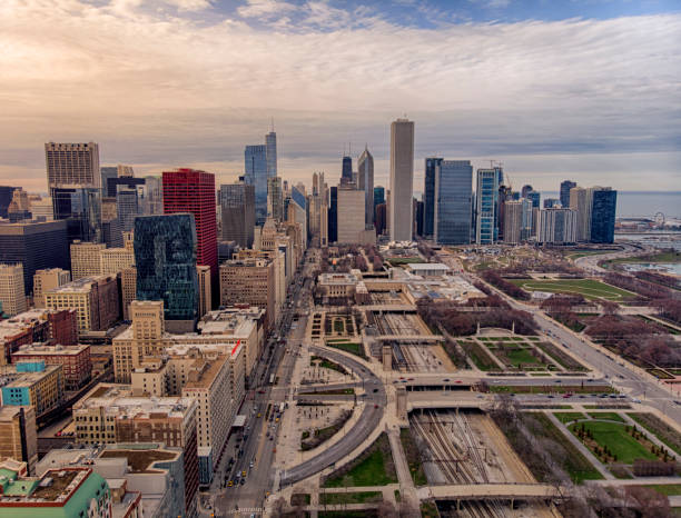 istock Chicago Cityscape millenium park aerial view 1064473838