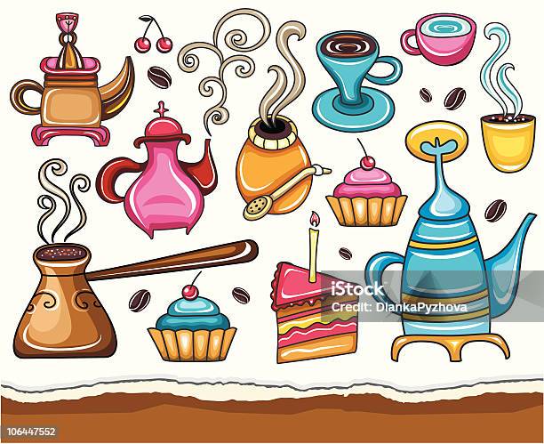 Café Chámate Chá Definir - Arte vetorial de stock e mais imagens de Bebida - Bebida, Bolinho, Bolo - Sobremesa