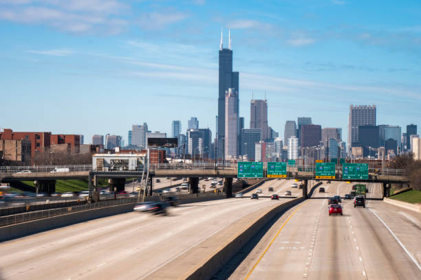istock Chicago interstate 90 highway and Downtown in the background 1064475598