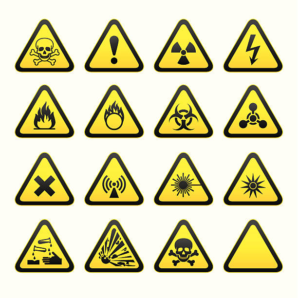 illustrazioni stock, clip art, cartoni animati e icone di tendenza di insieme di segnali di pericolo triangolare di avviso - toxic substance immagine