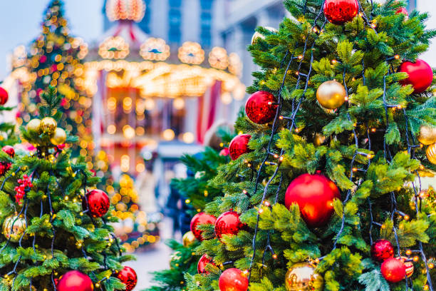 istock Christmas background - Christmas-tree decorations in the city. 1064482944