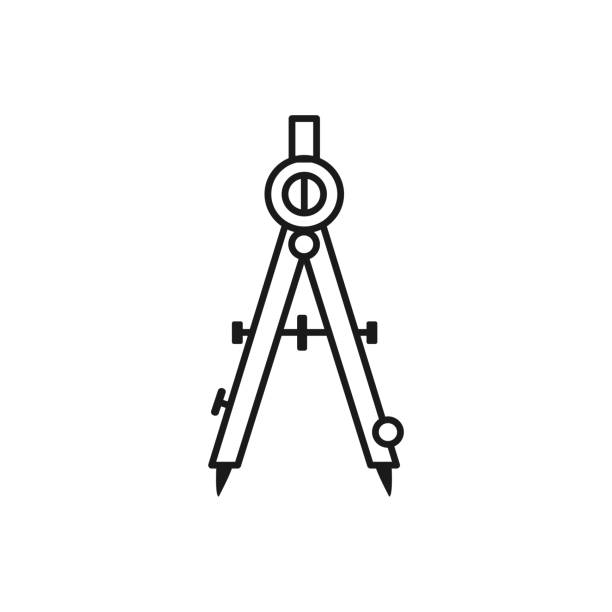 弓コンパス ディバイダーの黒・白のベクトル イラスト。建築家、製図、エンジニアの計測器の線のアイコン。技術・機械製図ツールです。孤立オブジェクト - drawing compass architecture work tool engineering点のイラスト素材／クリップアート素材／マンガ素材／アイコン素材