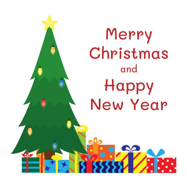 istock Flat illustration with decorated Christmas tree and Christmas gifts under it. 1064485620