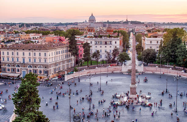 istock Del Popolo square at sunset in Rome 1064488638
