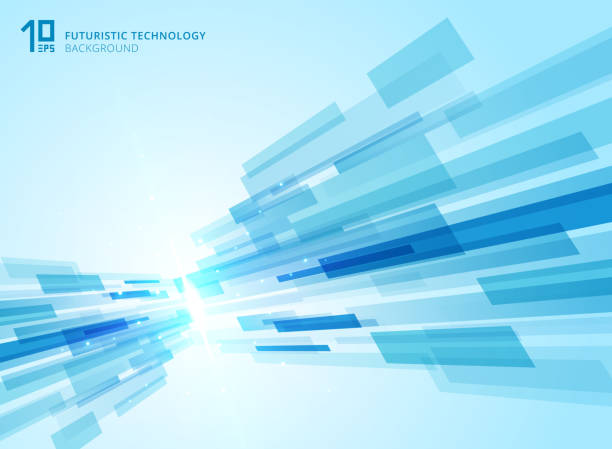 abstrakte perspektive zukunftstechnologie geometrische mit leicht platzen blauen hintergrund. - energy burst stock-grafiken, -clipart, -cartoons und -symbole