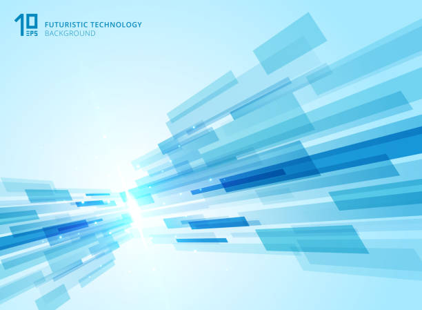ilustraciones, imágenes clip art, dibujos animados e iconos de stock de resumen tecnología futurista perspectiva geométrica con fondo de ráfaga de luz azul. - internet design banner blue
