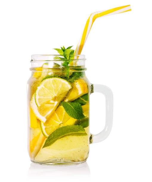 istock Lemonade in a mason jar with a straw 1064492294