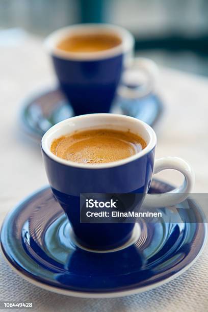 Two Cups Of Greek Coffee Stock Photo - Download Image Now - Blue, Brown, Caffeine