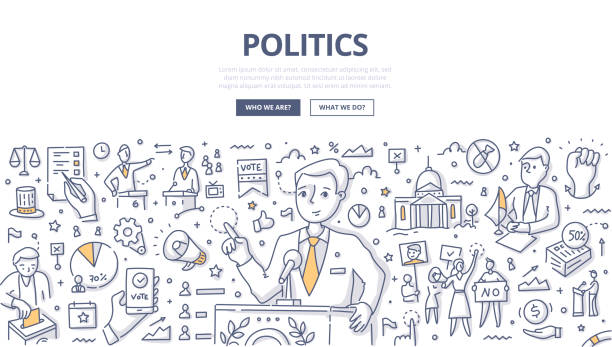 ilustrações de stock, clip art, desenhos animados e ícones de politics doodle concept - presidential candidate audio