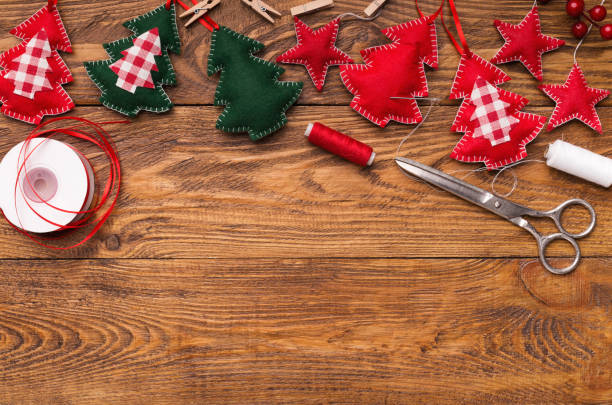 Making of handmade christmas toys from felt