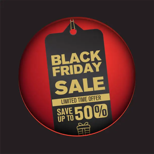 Vector illustration of Black Friday hanging label with a typographic design for limited time offer advertising