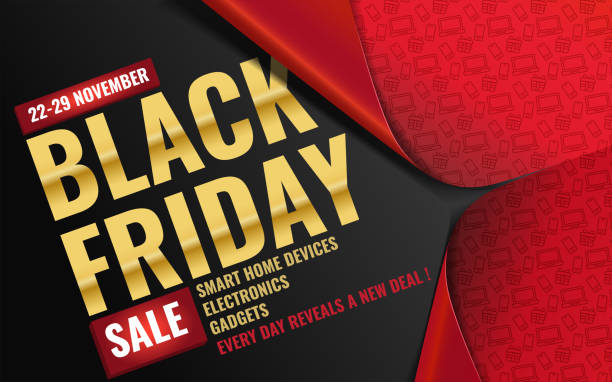 3d unfolding red paper wrapper revealing amazing Black Friday typography design banner 3d unfolding red paper wrapper revealing amazing Black Friday typography design banner electronic discovery stock illustrations