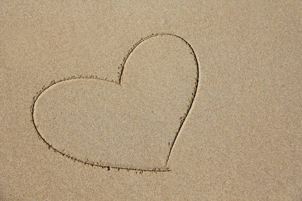 istock The heart is painted on the sand. Design with copy space. Top view 1064507482