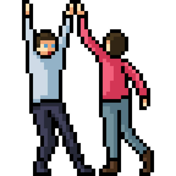 vector pixel art isolated cartoon vector pixel art man high five isolated cartoon non gender figure stock illustrations