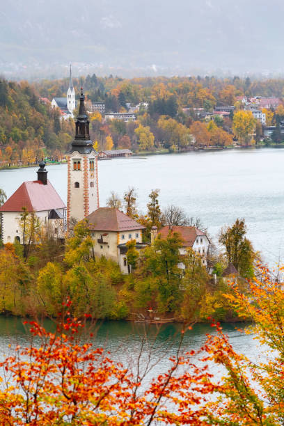 istock Bled, Slovenia aerial view with church 1064511574