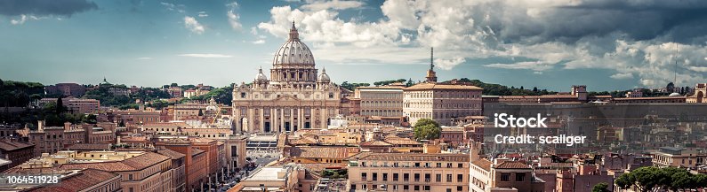 istock Panoramic view of Rome with St Peter's Basilica in Vatican City, Italy 1064511928