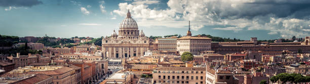 Panoramic view of Rome with St Peter's Basilica in Vatican City, Italy stock photo