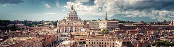 panoramic view of rome with st peter's basilica in vatican city, italy - rome cityscape aerial view city imagens e fotografias de stock