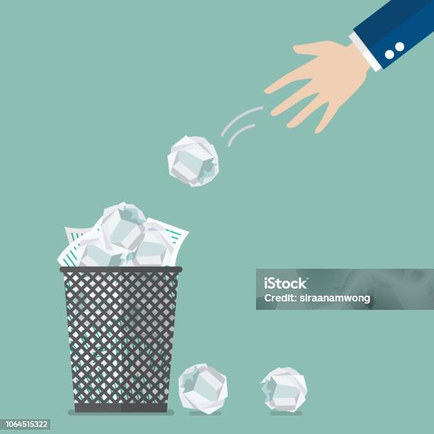 Businessman Throwing Crumpled Paper To Trash Stock Illustration - Download Image Now - Paper, Garbage, Garbage Bin