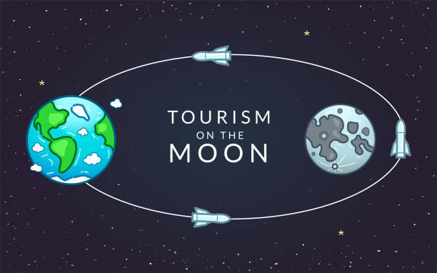 illustrazioni stock, clip art, cartoni animati e icone di tendenza di turismo infografico sulla luna. illustrazione vettoriale - flying vacations doodle globe