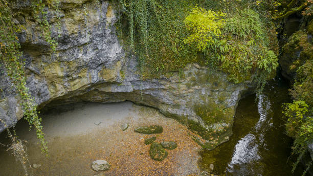 fluss, grotte und wasserfall. tourismus in der schweiz, tine de conflens waadt - tine stock-fotos und bilder