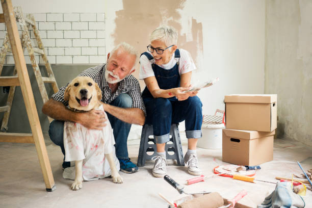 Couple remodeling their home stock photo