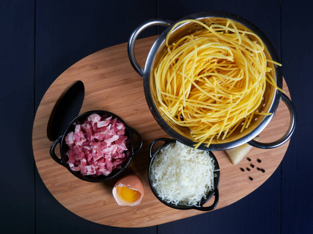 Ingredients for spaghetti carbonara stock photo