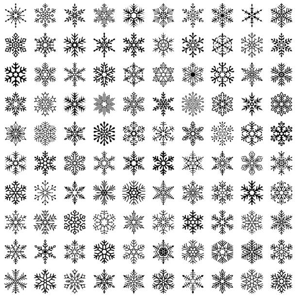 Snowflakes Set of vector snowflakes. Design elements isolated black on white background. Vector icon set. snow flakes stock illustrations