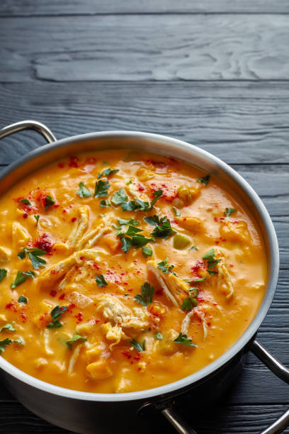 istock pumpkin chicken breast creamy soup, close-up 1064522044