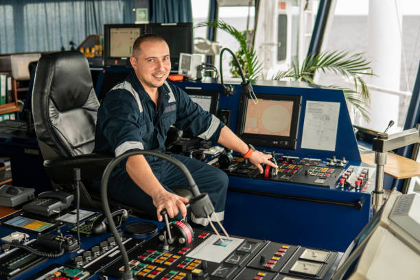 istock Marine navigational officer is maneuvering ship or vessel 1064522610