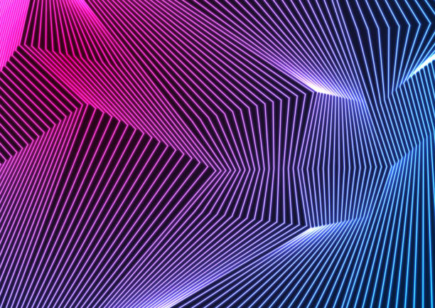 ilustraciones, imágenes clip art, dibujos animados e iconos de stock de azul neon ultravioleta curvo fondo abstracto líneas - geometry backgrounds single line striped