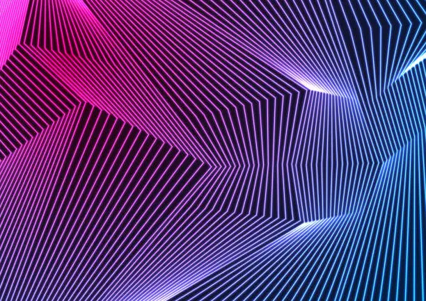 Vector illustration of Blue ultraviolet neon curved lines abstract background