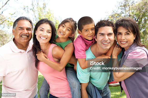 Foto de Grupo De Família Estendida No Parque e mais fotos de stock de Família - Família, Latino-americano, Família de várias gerações