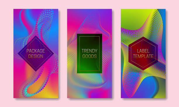 istock Vibrant packaging design with divergent point elements. Set of colorful labels templates. Futuristic backgrounds with frames for text. 1064547076