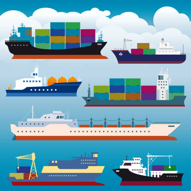 containerschiffe gütertransport - tugboat shipping tanker industrial ship stock-grafiken, -clipart, -cartoons und -symbole