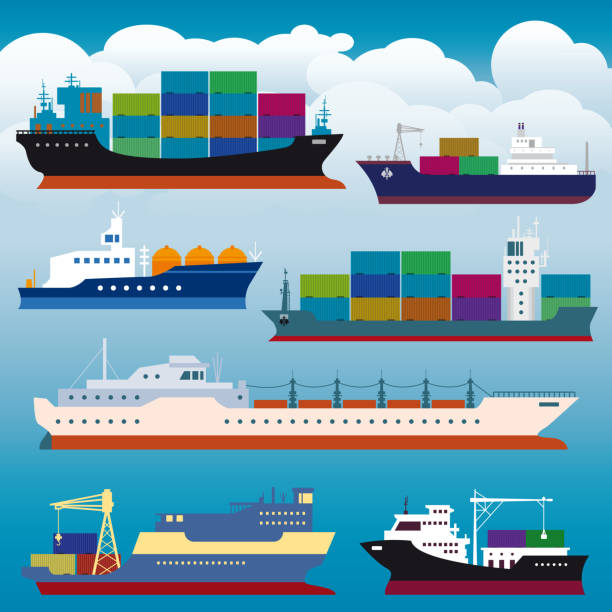 kontenerowce transport towarowy - holownik stock illustrations