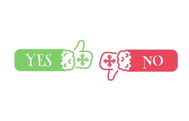 ilustrações de stock, clip art, desenhos animados e ícones de like and dislike santa claus. selection buttons between "no" and "yes". set of modern color and style. - thumbs up human thumb human hand conflict