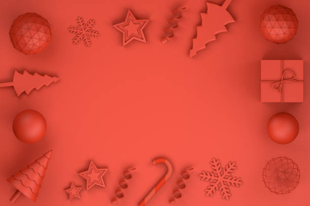 istock Minimal Christmas Concept, 3d rendering ornaments, red background 1064552916