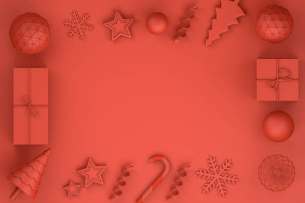 istock Minimal Christmas Concept, 3d rendering ornaments, red background 1064553142