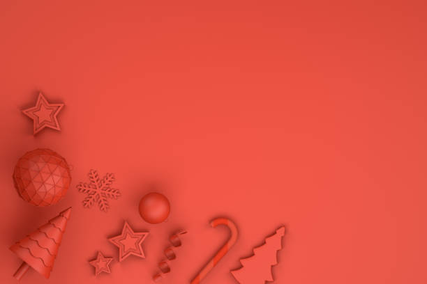 istock Minimal Christmas Concept, 3d rendering ornaments, red background 1064555574