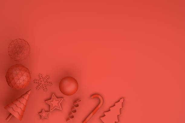 istock Minimal Christmas Concept, 3d rendering ornaments, red background 1064556060