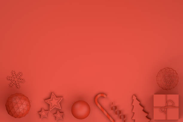 istock Minimal Christmas Concept, 3d rendering ornaments, red background 1064556638