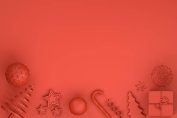 istock Minimal Christmas Concept, 3d rendering ornaments, red background 1064557178