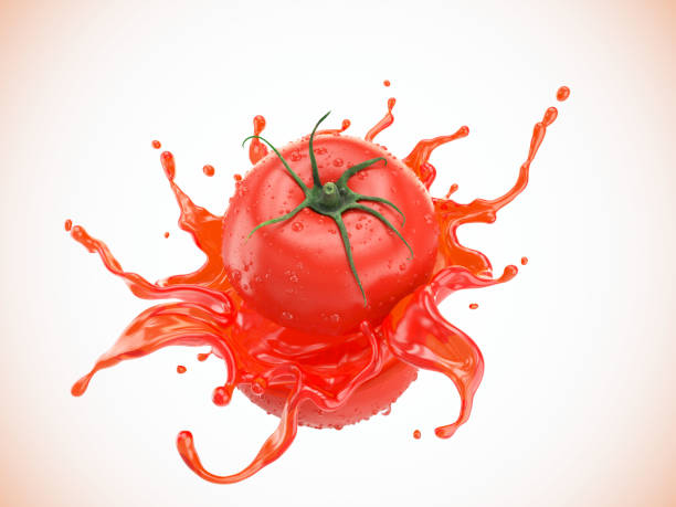 istock Tomato slice with juice splash or red Ketchup sauce. 1064558768