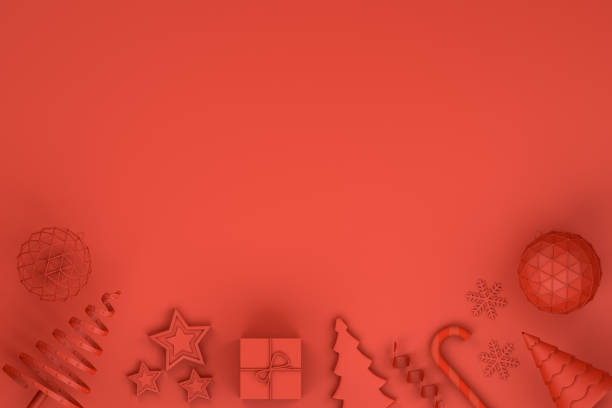 istock Minimal Christmas Concept, 3d rendering ornaments, red background 1064559026