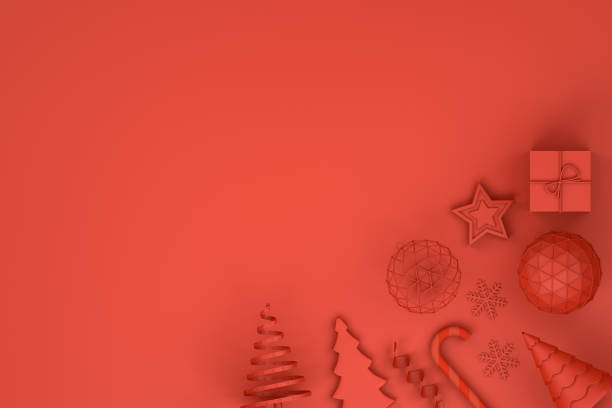 istock Minimal Christmas Concept, 3d rendering ornaments, red background 1064559520