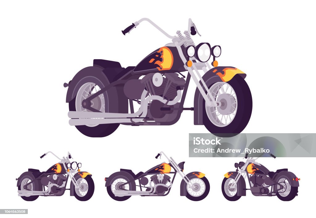 Chopper Custom Motorcycle Bright Black Set Stock Illustration - Download  Image Now - Motorcycle, Vector, Illustration - iStock