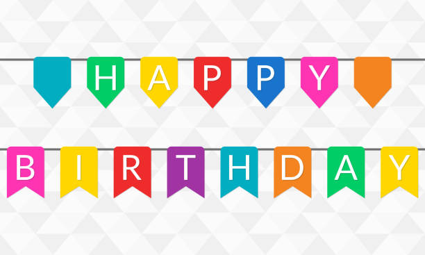 istock Festive or bunting flags with Happy Birthday text. Design for banner, greeting card and poster. Vector illustration. 1064565470